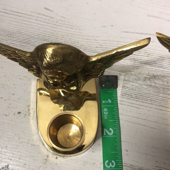 Set of 2 Solid Brass Angel Candlestick Holders India Cherubs Holiday Christmas - Picture 5 of 7